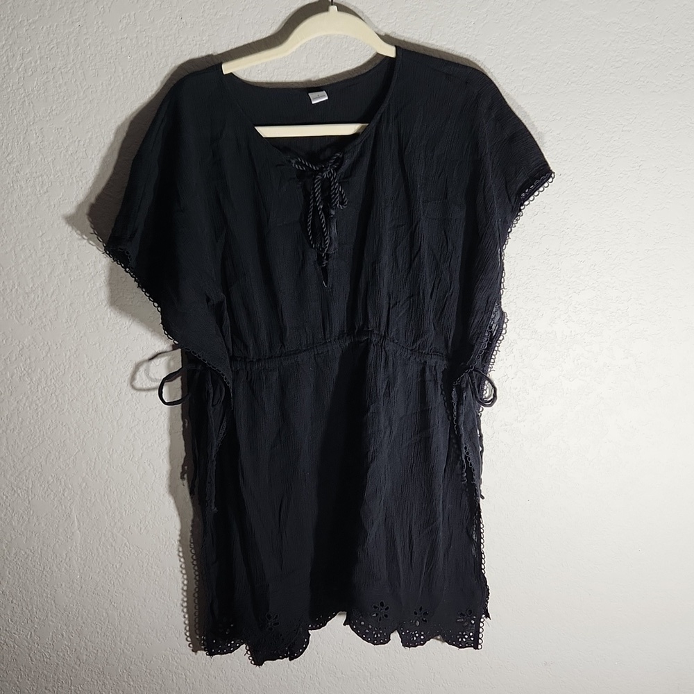 Old Navy Swimsuit Coverup Top Size S Black Tunic sinch waise tie